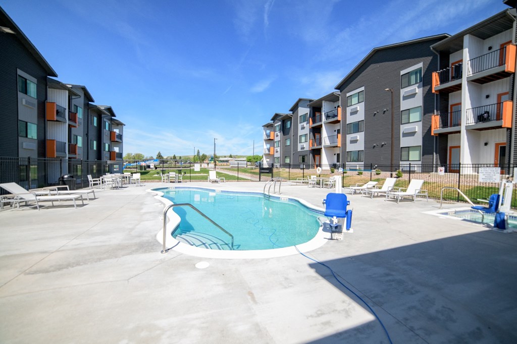 our apartments have a resort style pool with lounge chairs