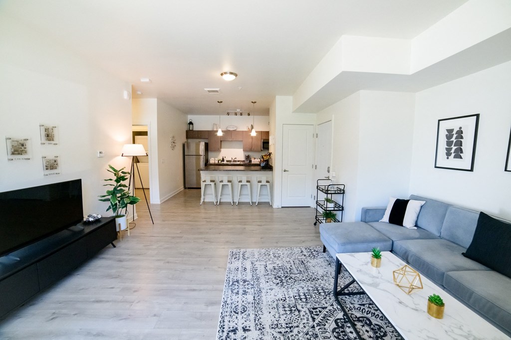 a living room with a couch and a coffee table