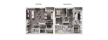 A diagram of a two-story apartment with labeled rooms.