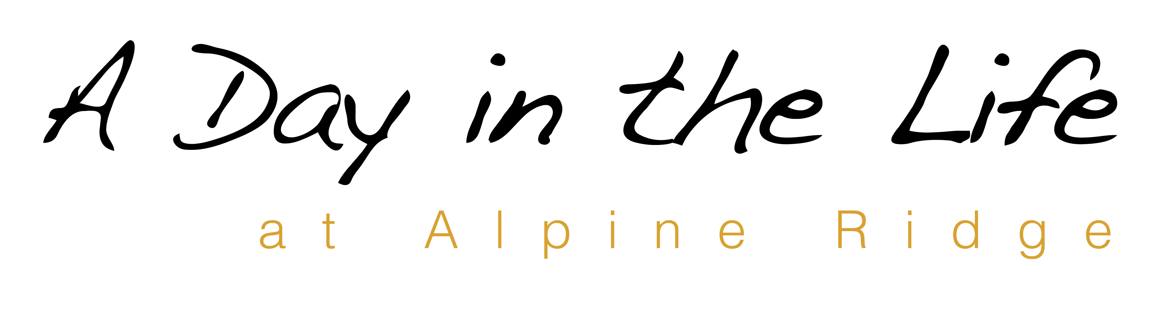 The image displays the text "at Alpine Ridge" in a golden yellow font on a black background.