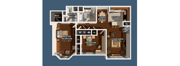 a floor plan of a bedroom apartment with a bathroom and a living room