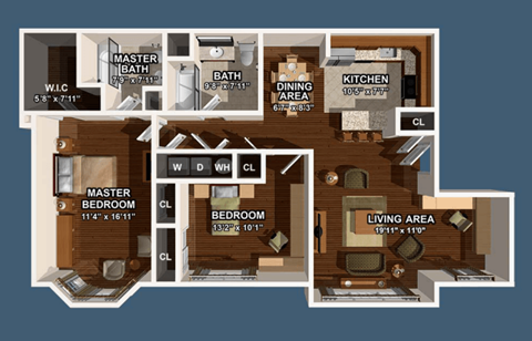 the bedroom floor plan of a bedroom apartment