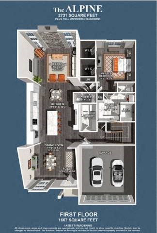 3d floor plan of a house with garage and first floor apartment