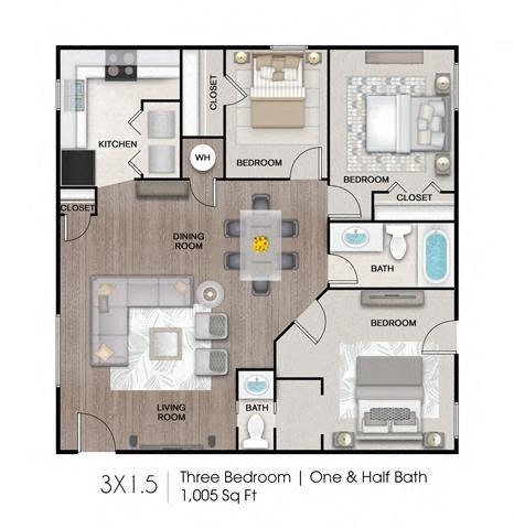 3 bed 1.5 bath at The Lorient Apartments, Pensacola, FL