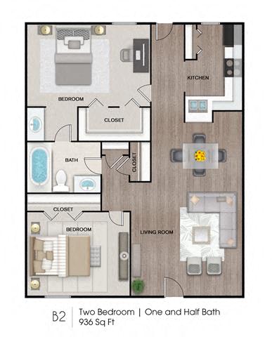 B2_FloorPlan at The Maxwell Apartments, Louisiana