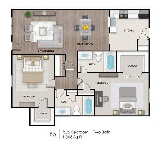 B3 FloorPlan at The Maxwell Apartments, Metairie, LA
