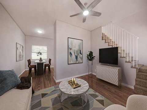 a living room with a couch and a table