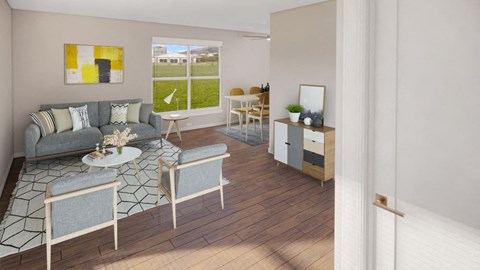a living room with a couch and a table at Evana Grove, Plano Texas