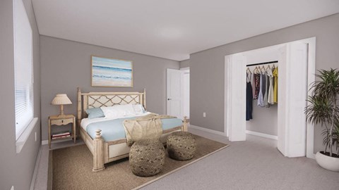 a room with a bed and some boxes in it