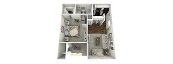 a floor plan of a house with a bedroom and a living room