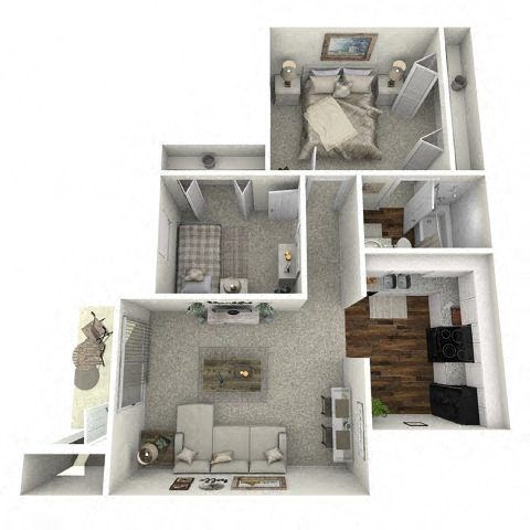 a floor plan with a bedroom and a living room