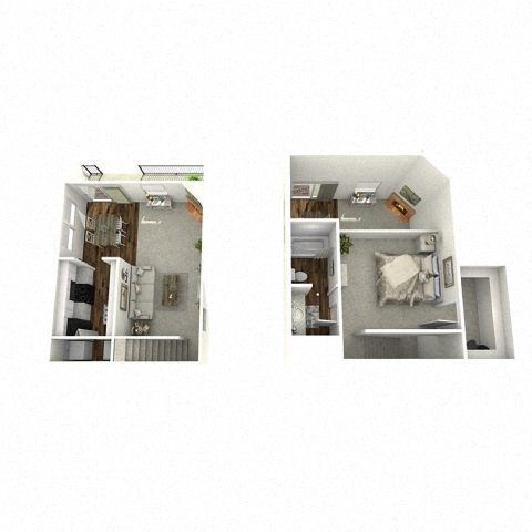 two pictures of a kitchen and a apartment