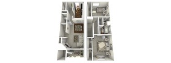 two different views of a house and a floor plan