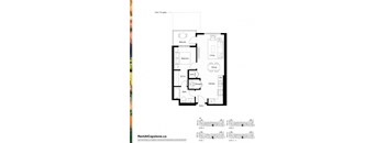 A floor plan for a unit at 115 patio is shown with a balcony, bedroom, living room, dining room, storage, kitchen, and bath.