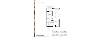 A floor plan for a unit at 130 Park shows the layout of the bedrooms, bathrooms, and common areas.