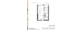 A black and white image of a floor plan for a unit at RentAtCapstone.ca.