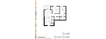 A black and white image of a floor plan for a two-level home with a balcony, two bedrooms, a living room, a dining room, a kitchen, a bathroom, and an entry way.