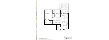 A black and white image of a floor plan for a two-bedroom apartment.