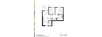 A black and white image of a floor plan for a two-bedroom apartment.
