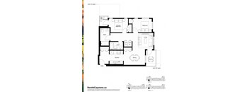 A black and white image of a floor plan for a unit at 107 patio.
