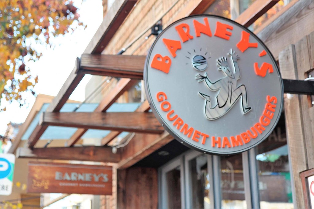 a sign on the front of a restaurant