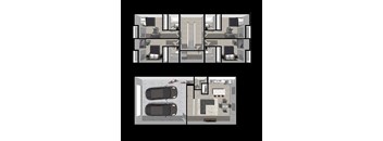 A floor plan of a house with a garage and a living room.