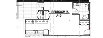 A black and white drawing of a floor plan for Bedroom A.