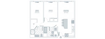 a floor plan of a bedroom floor plan with a bathroom and a living room