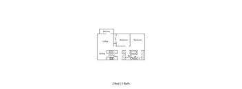 a floor plan of 2 bed  1 bath