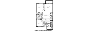 a floor plan of a house with two bedrooms and a living room