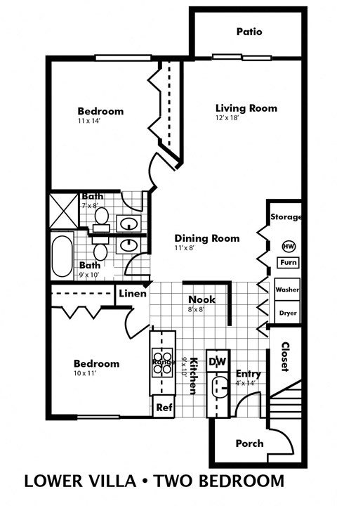 a floor plan of a house with two bedrooms and a living room