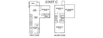 the unit c floor plan of a house with bedrooms and baths