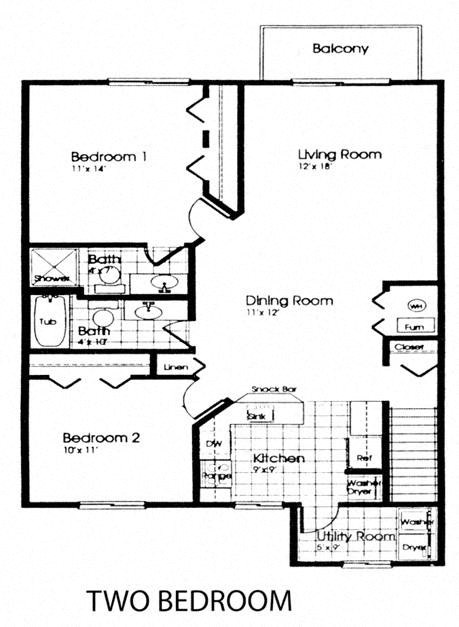 a floor plan of two bedrooms with a bathroom and a living room