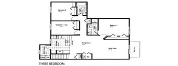 the floor plan of three bedroom house with two baths and a garage