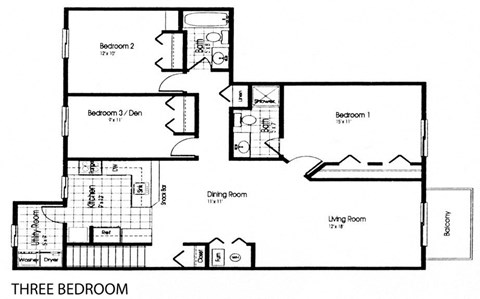 the floor plan of three bedroom house with two baths and a garage
