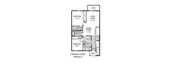 a floor plan of a house with two bedrooms and a living room