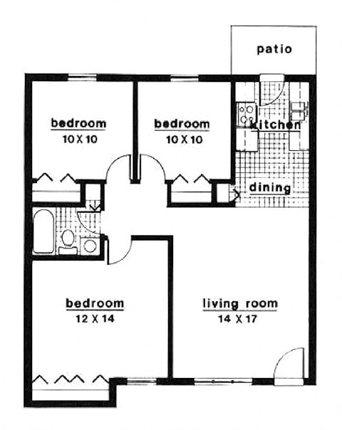 a floor plan of a small house with bedrooms and a living room