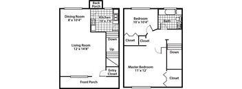 two floor plan of a house with two bedrooms and a living room
