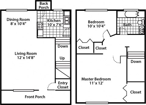 two floor plan of a house with two bedrooms and a living room