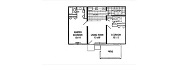the floor plan of the second floor of the house showcasing the living room and bedroom