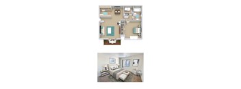 A bedroom with a large bed and a couch.