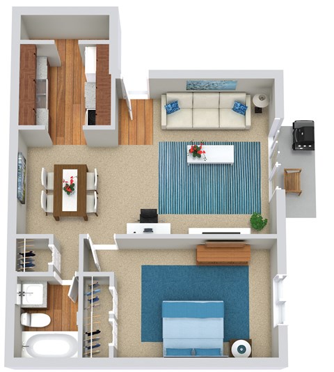a bedroom floor plan with a bathroom and a living room