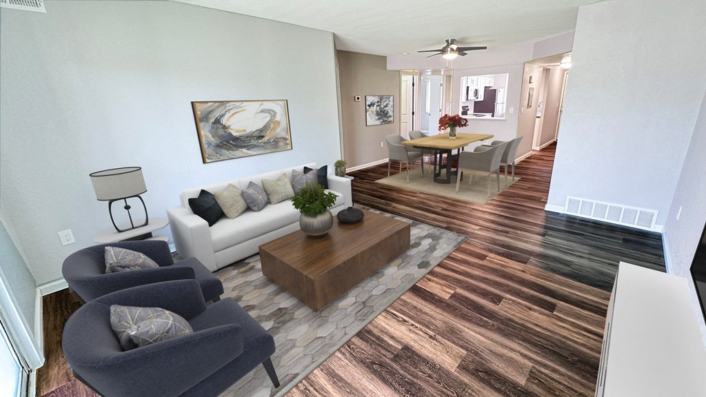 a living room with a couch and a coffee table