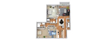 a floor plan of a house with bedrooms and a living room
