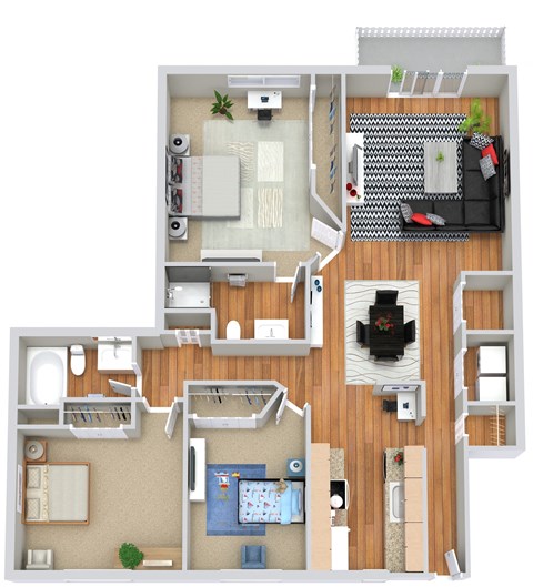 a floor plan of a house with bedrooms and a living room
