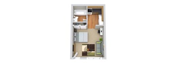 a floor plan of a bedroom with a bathroom and a living room