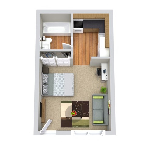 a floor plan of a bedroom with a bathroom and a living room