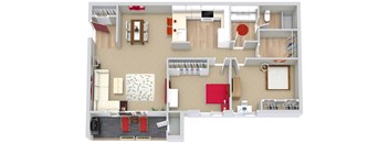 A floor plan of a house with a living room, kitchen, and dining area.