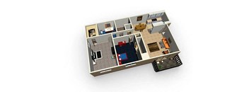 a 3d floor plan of a house with a bedroom and a living room