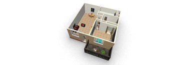 a floor plan of a small apartment with a balcony
